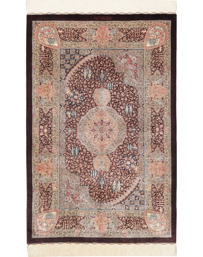 Tappeto Ghom seta Persia beige grigio 80x122