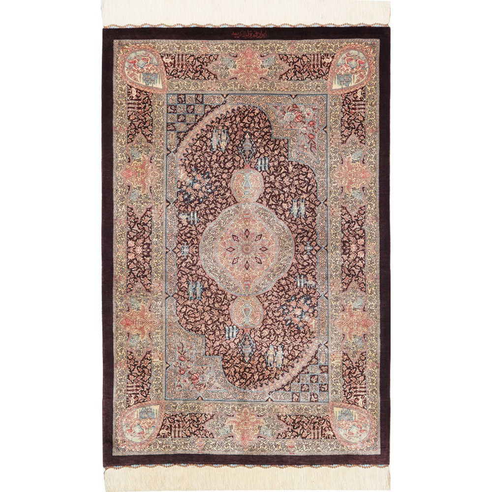 Tappeto Ghom seta Persia beige grigio 80x122