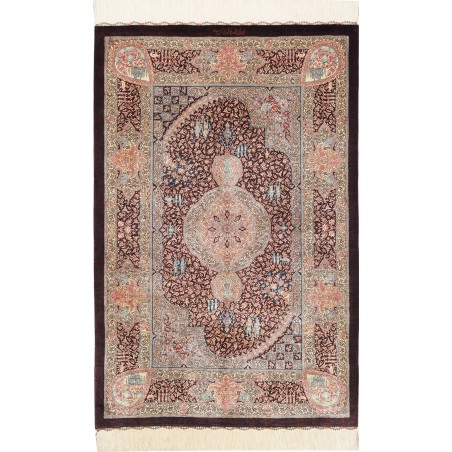 Tappeto Ghom seta Persia beige grigio 80x122