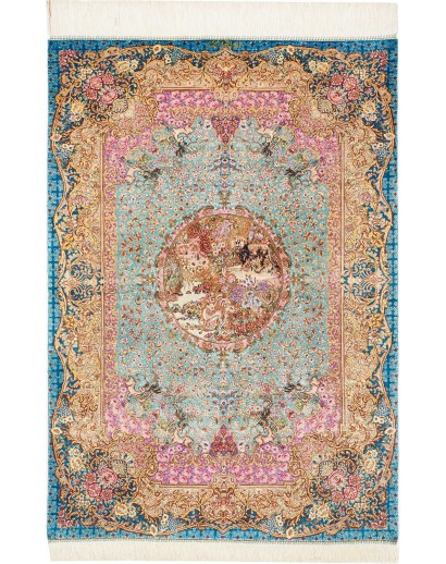 Tappeto Ghom seta Persia marrone bianco 82x120