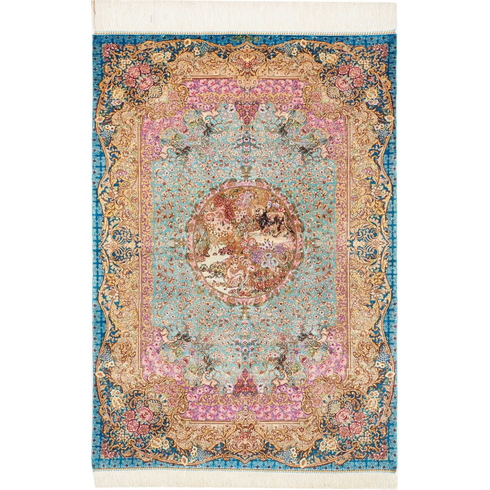 Tappeto Ghom seta Persia marrone bianco 82x120