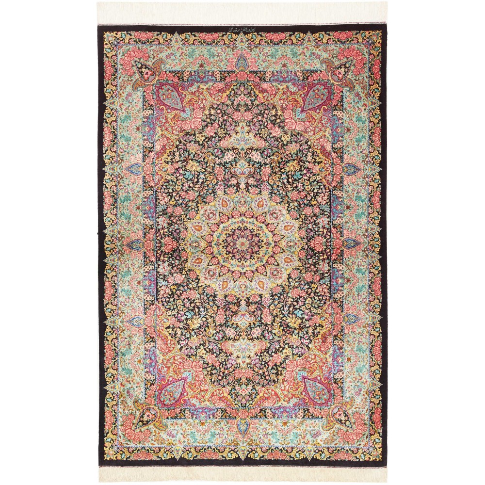 Tappeto Ghom seta Persia beige marrone 100x155