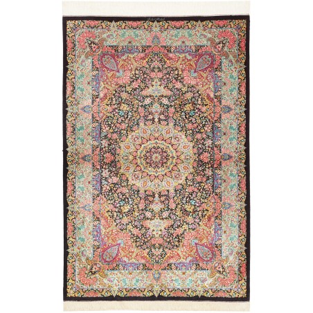 Tappeto Ghom seta Persia beige marrone 100x155