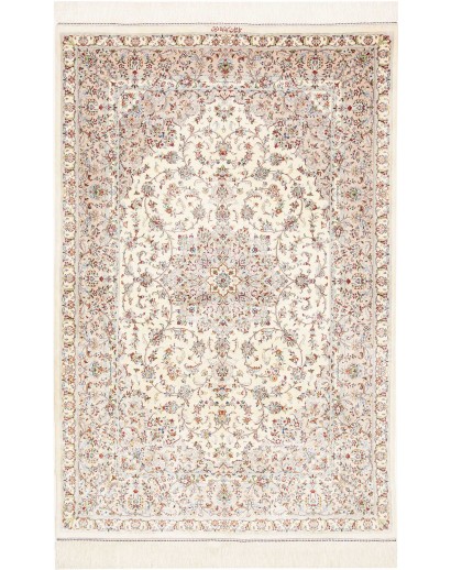 Tappeto Ghom seta Persia bianco azzurro 100x150