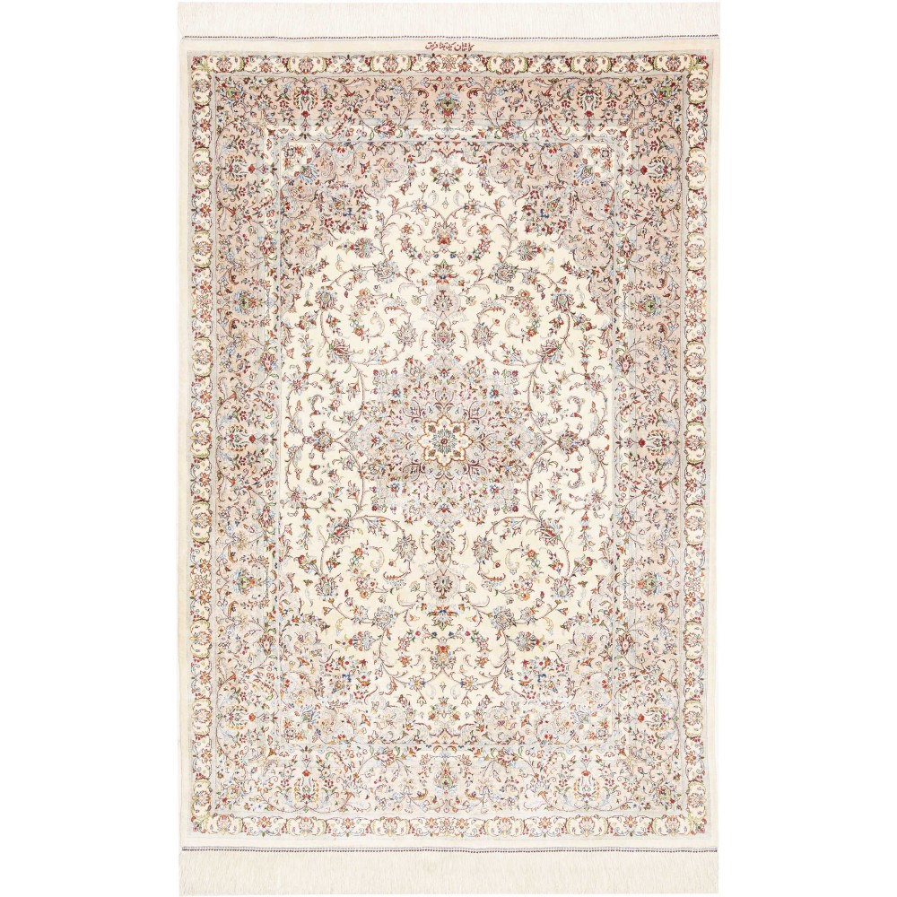 Tappeto Ghom seta Persia bianco azzurro 100x150