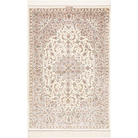 Tappeto Ghom seta Persia bianco azzurro 100x150