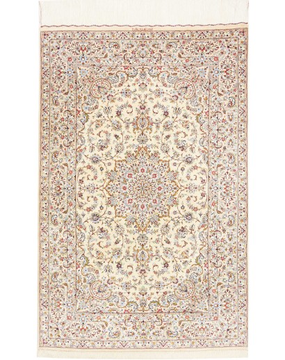Tappeto Ghom seta Persia bianco marrone 99x150