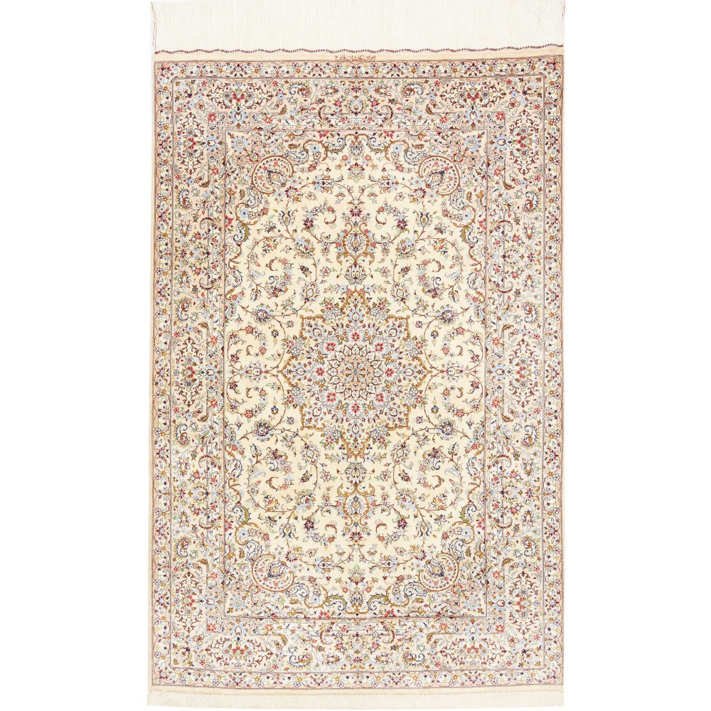 Tappeto Ghom seta Persia bianco marrone 99x150