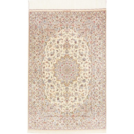 Tappeto Ghom seta Persia bianco marrone 99x150