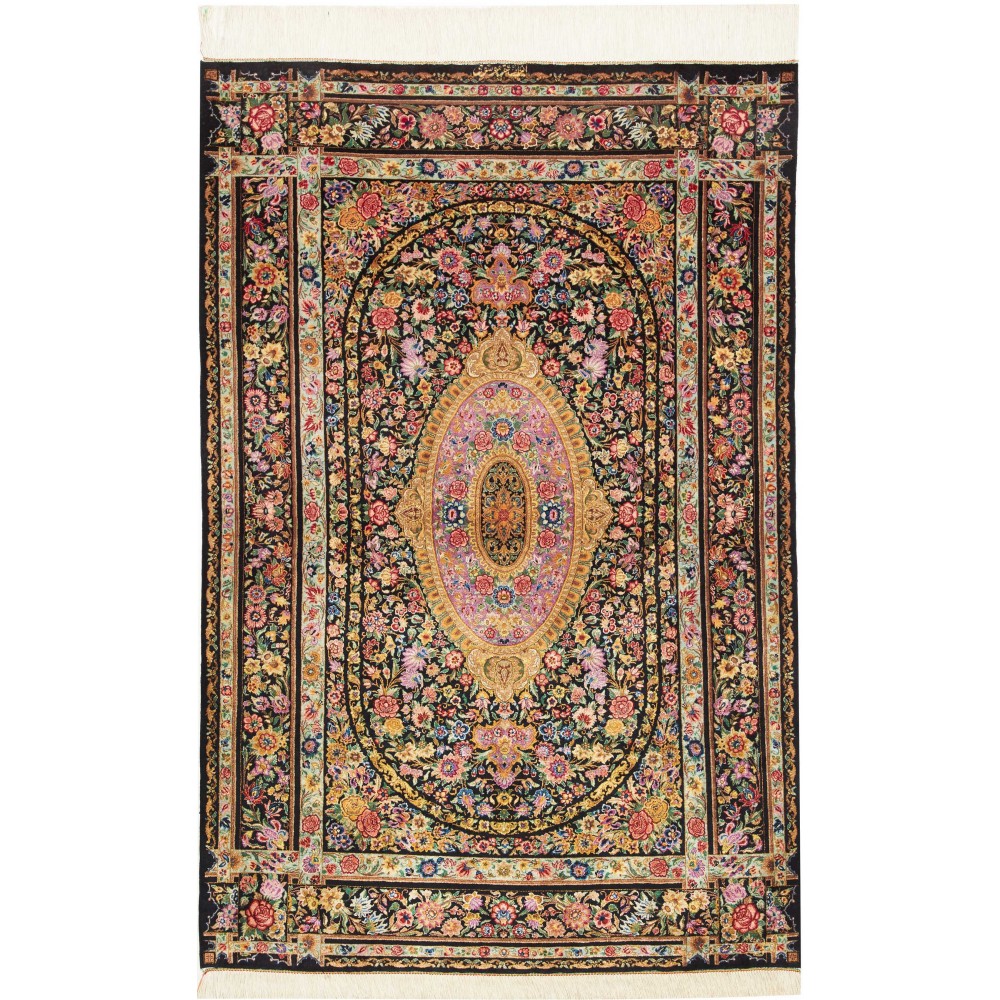 Tappeto Ghom seta Persia marrone 100x151