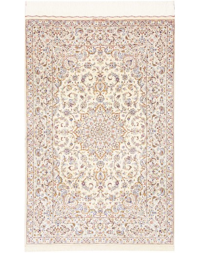 Tappeto Ghom seta Persia bianco marrone 99x150