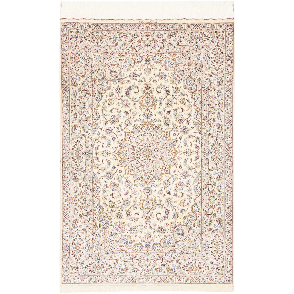 Tappeto Ghom seta Persia bianco marrone 99x150