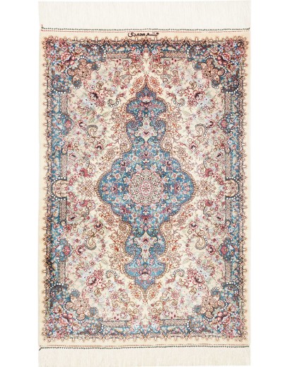 Tappeto Ghom seta Persia bianco grigio 59x90