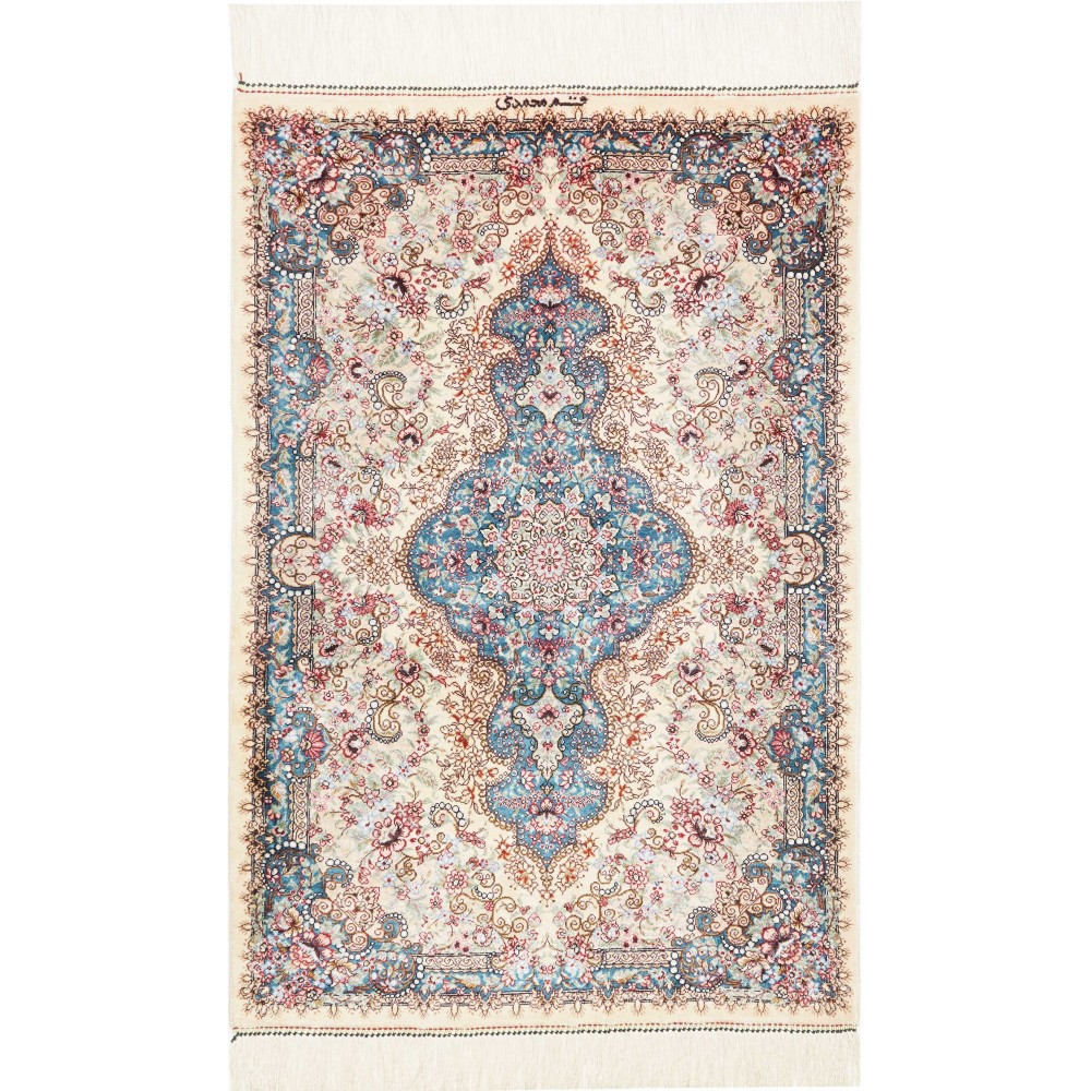 Tappeto Ghom seta Persia bianco grigio 59x90