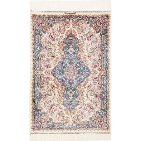 Tappeto Ghom seta Persia bianco grigio 59x90