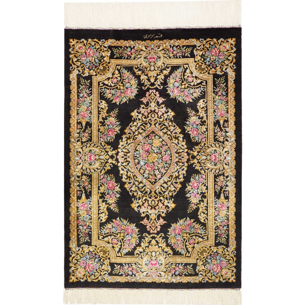 Tappeto Ghom seta Persia grigio 61x90