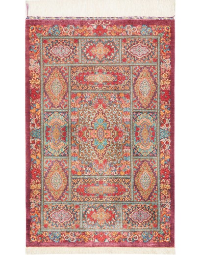 Tappeto Ghom seta Persia marrone grigio 60x94