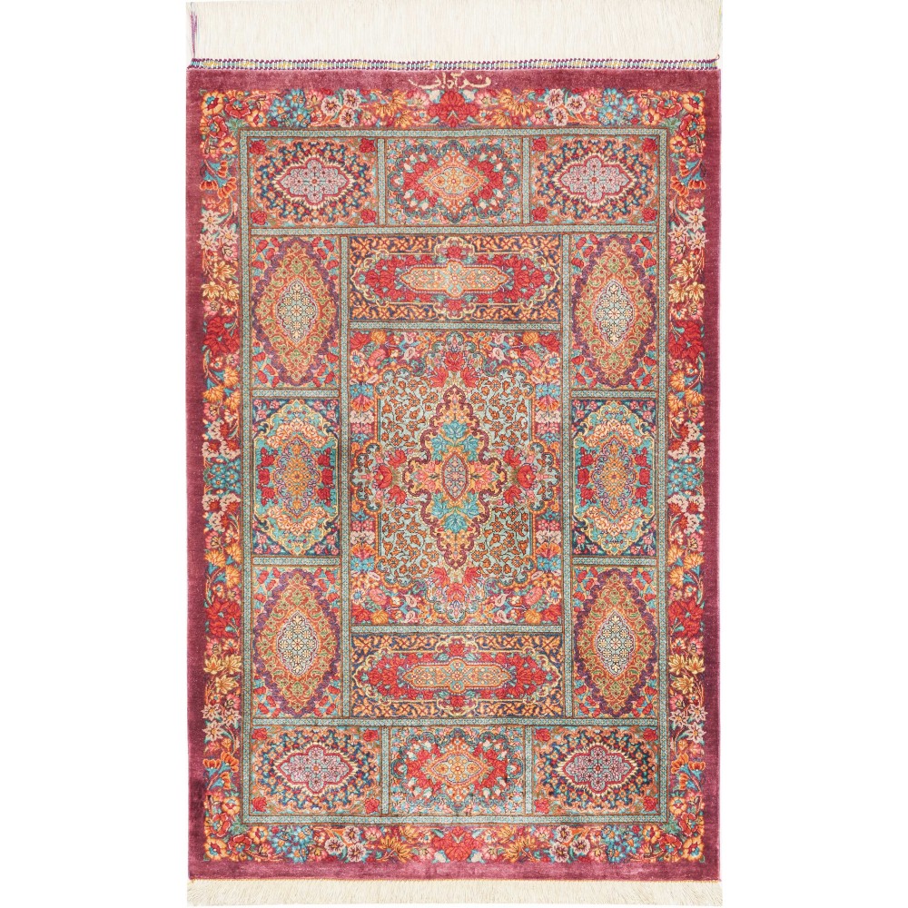 Tappeto Ghom seta Persia marrone grigio 60x94