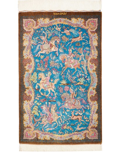 Tappeto Ghom seta Persia beige blu 58x90