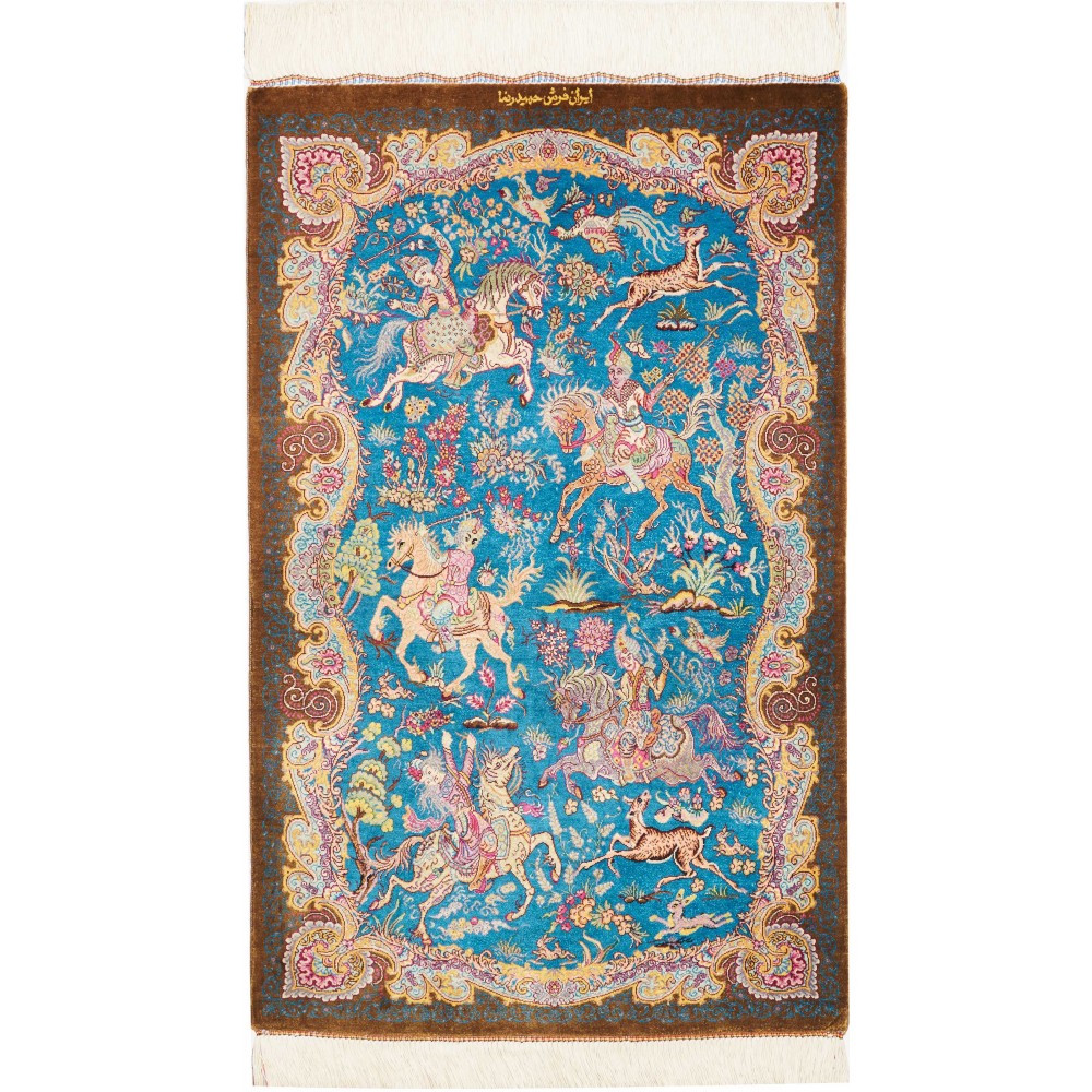 Tappeto Ghom seta Persia beige blu 58x90