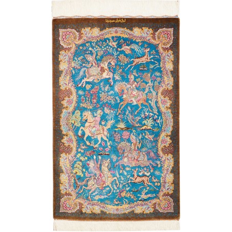 Tappeto Ghom seta Persia beige blu 58x90