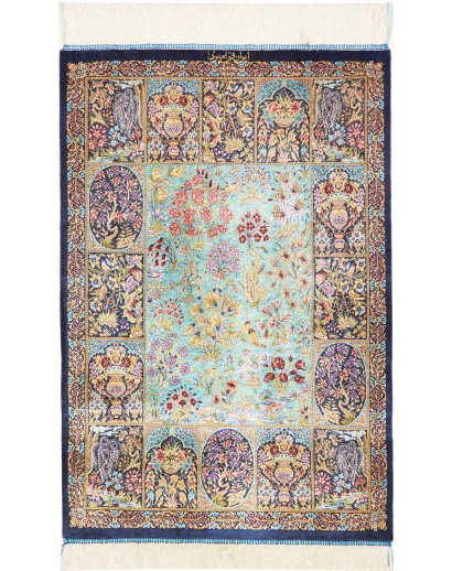 Tappeto Ghom seta Persia bianco grigio 60x91