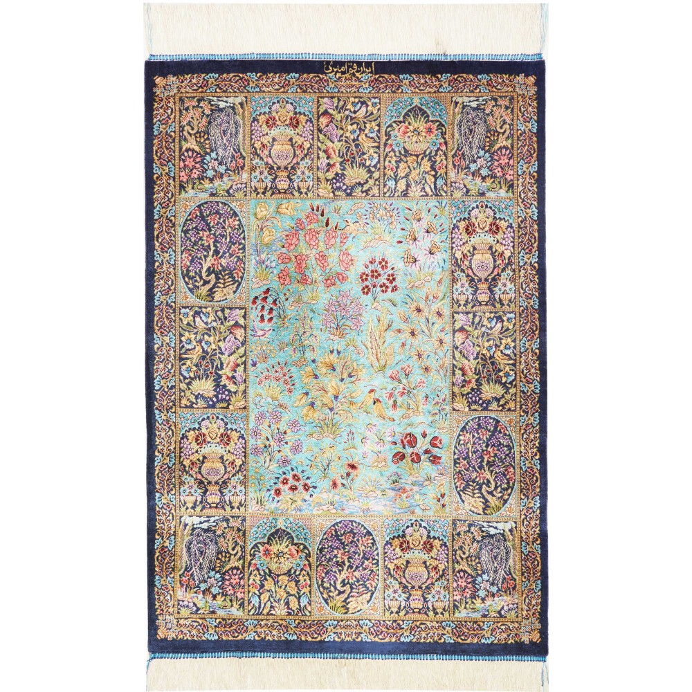 Tappeto Ghom seta Persia bianco grigio 60x91