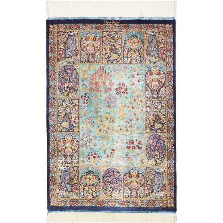 Tappeto Ghom seta Persia bianco grigio 60x91