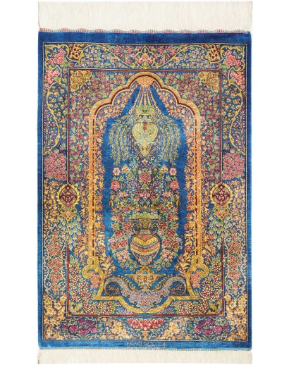 Tappeto Ghom seta Persia marrone blu 59x90
