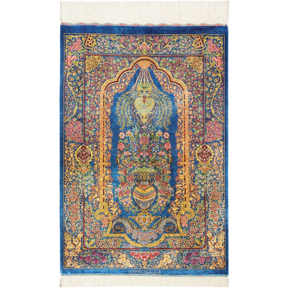Tappeto Ghom seta Persia marrone blu 59x90