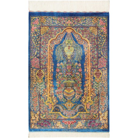 Tappeto Ghom seta Persia marrone blu 59x90