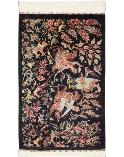 Tappeto Ghom seta Persia giallo bianco 53x87