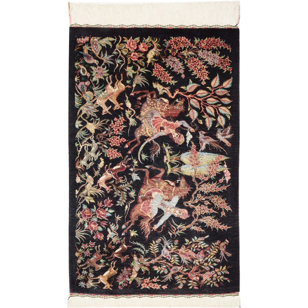Tappeto Ghom seta Persia giallo bianco 53x87