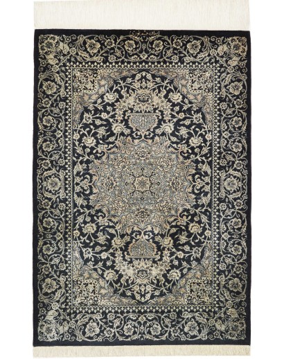 Tappeto Ghom seta Persia grigio azzurro 58x88