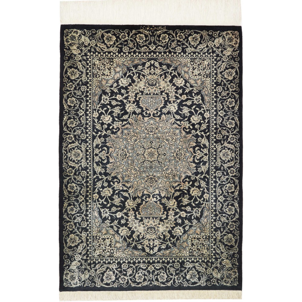 Tappeto Ghom seta Persia grigio azzurro 58x88