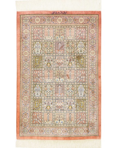 Tappeto Ghom seta Persia giallo grigio 60x86