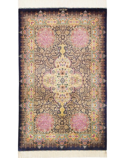 Tappeto Ghom seta Persia marrone grigio 78x128