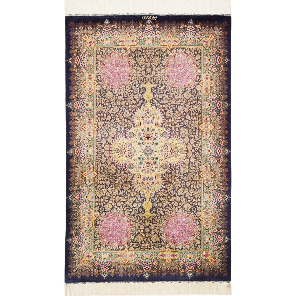 Tappeto Ghom seta Persia marrone grigio 78x128