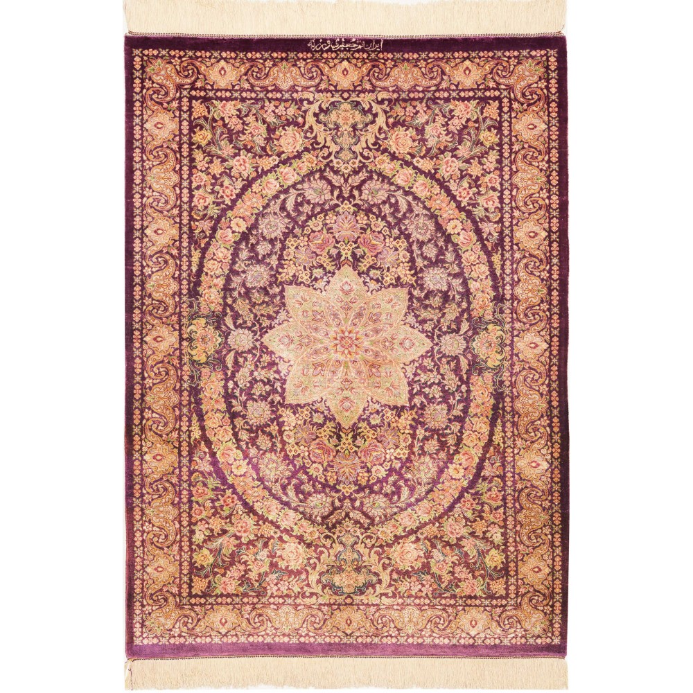 Tappeto Ghom seta Persia marrone 80x117
