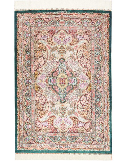 Tappeto Ghom seta Persia bianco grigio 80x119