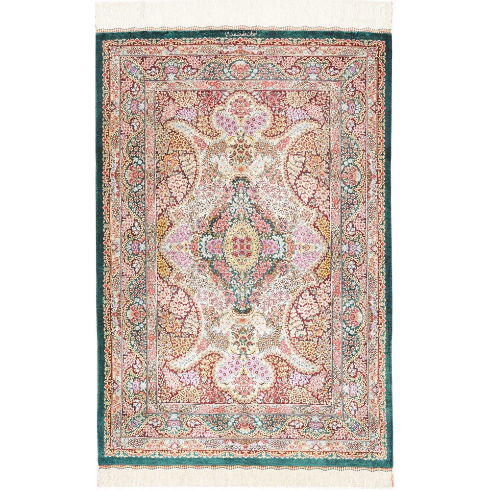 Tappeto Ghom seta Persia bianco grigio 80x119