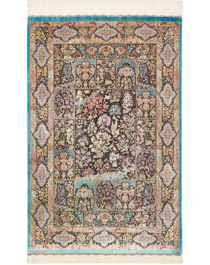Tappeto Ghom seta Persia beige marrone 79x124