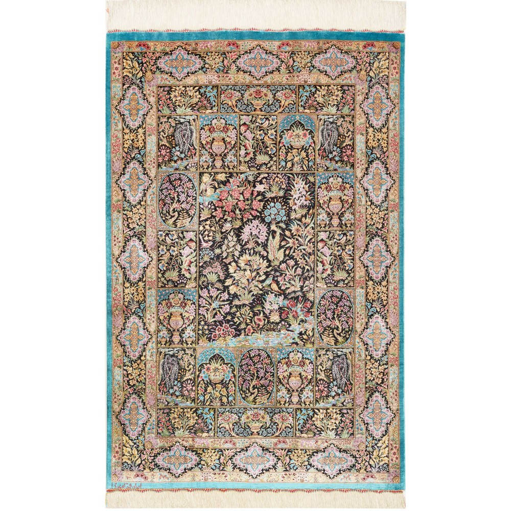 Tappeto Ghom seta Persia beige marrone 79x124