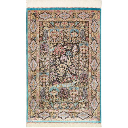 Tappeto Ghom seta Persia beige marrone 79x124