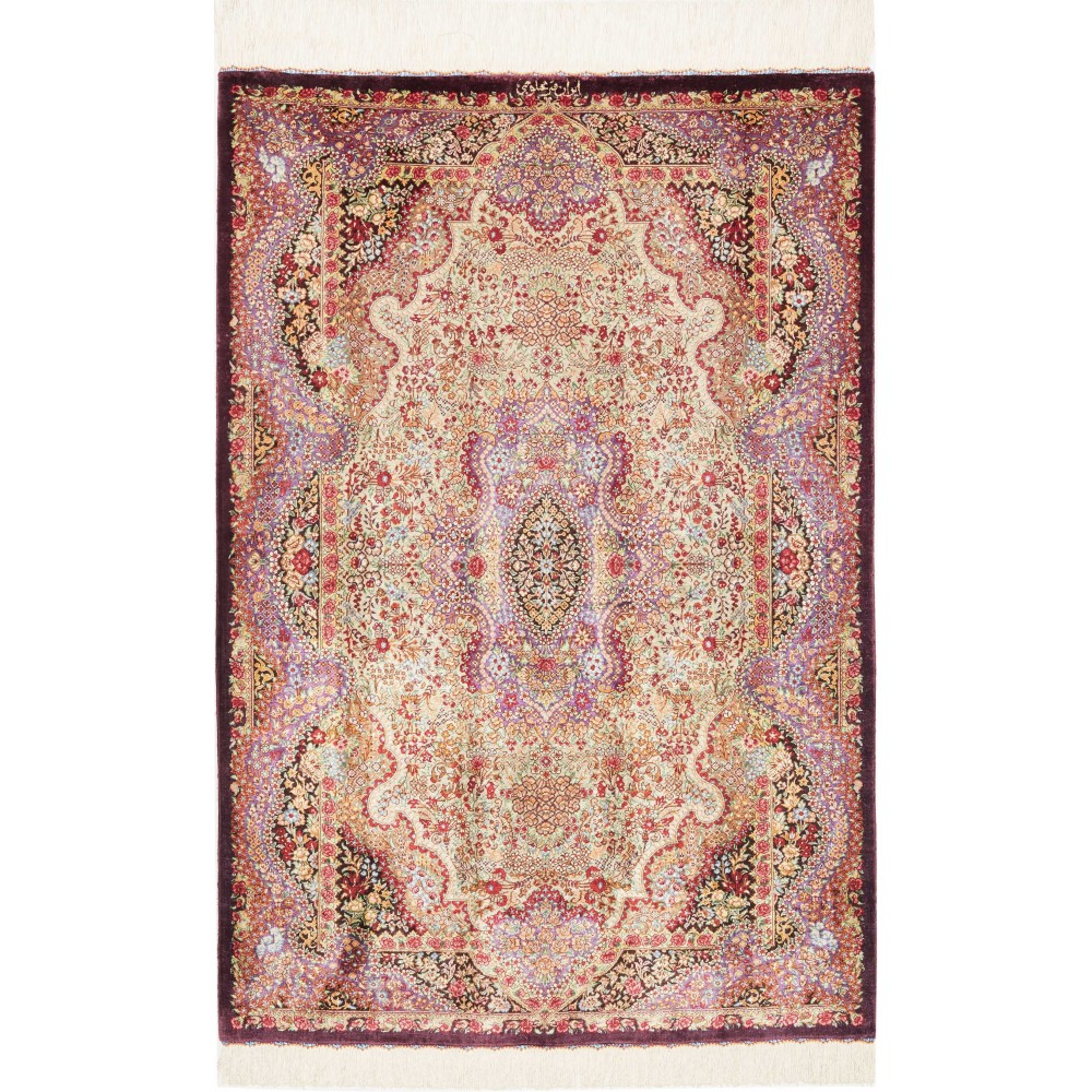 Tappeto Ghom seta Persia giallo rosso 80x121