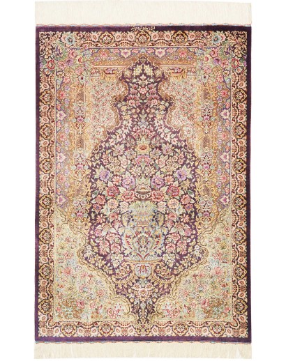 Tappeto Ghom seta Persia giallo grigio 79x117