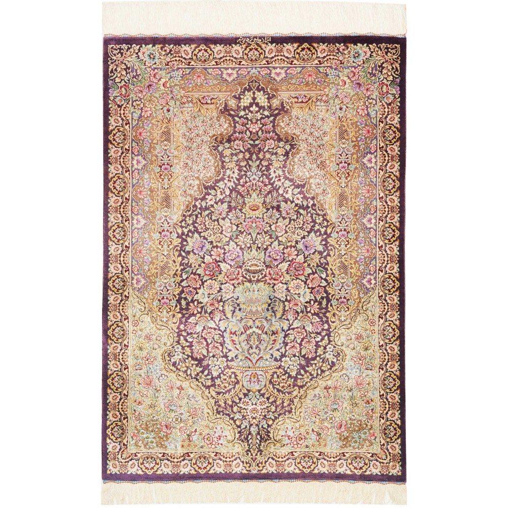 Tappeto Ghom seta Persia giallo grigio 79x117