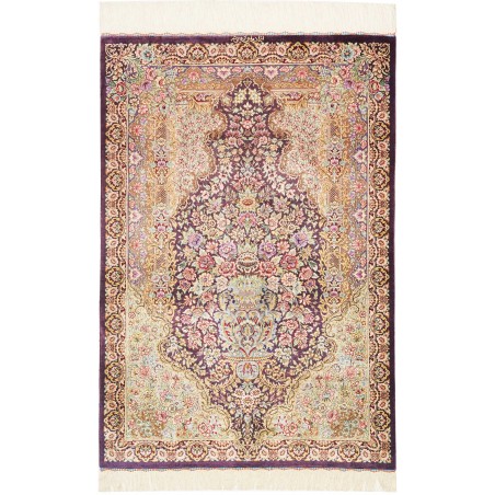 Tappeto Ghom seta Persia giallo grigio 79x117