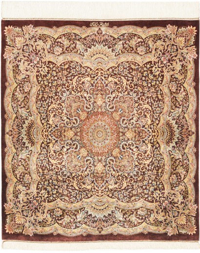 Tappeto Ghom seta Persia marrone beige 96x108