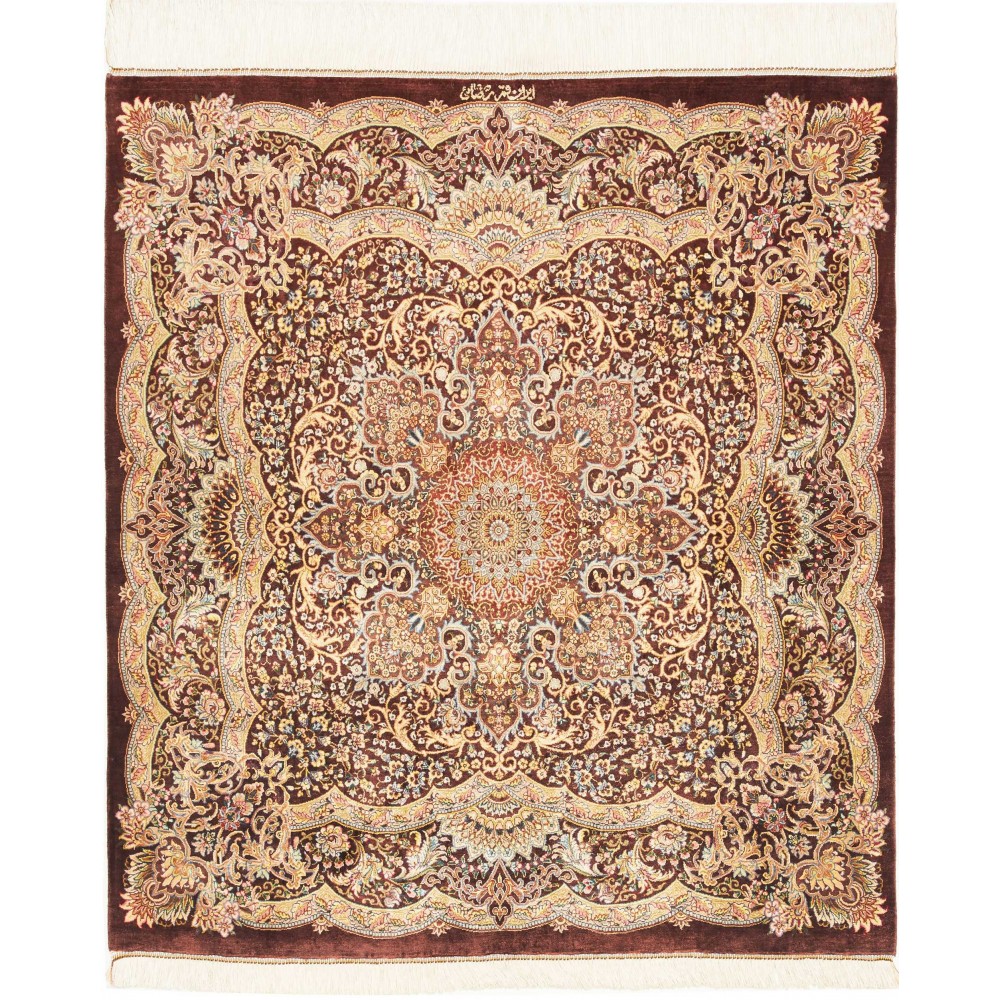 Tappeto Ghom seta Persia marrone beige 96x108
